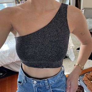 TopShop Sparkly Asymetrical Shirt Crop Top